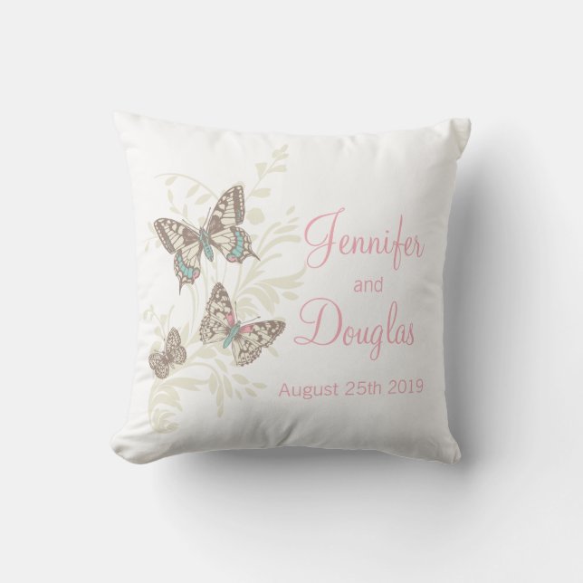 Mariposas de arte con tinta almohada de boda rosa  (Anverso)