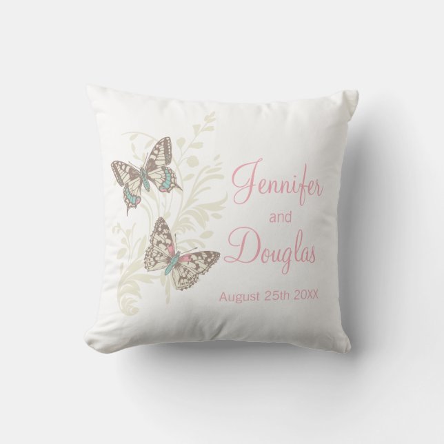 Mariposas de arte grabado almohada boda personaliz (Anverso)