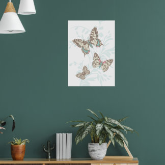 Mariposas de arte gráfico y poster floral