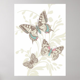 Mariposas de arte gráfico y poster floral