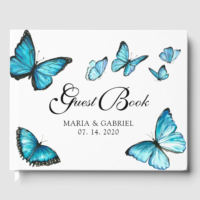Mariposas de color azul Boda Libro de invitados (Anverso)