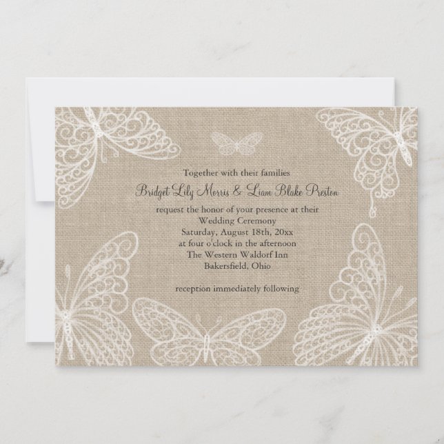 Mariposas de encaje en la invitación a la boda de  (Anverso)