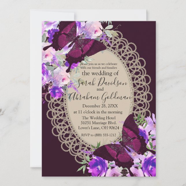 Mariposas de encaje Invitación de boda de mariposa (Anverso)