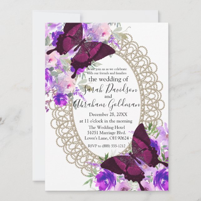 Mariposas de encaje Invitación de boda de mariposa (Anverso)