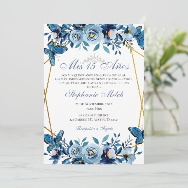 Mariposas de invitación floral de la Marina Quince (Anverso de pie)