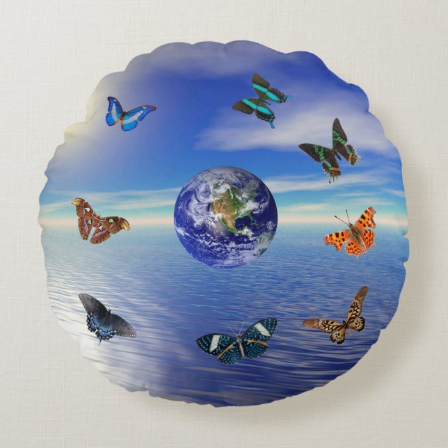 Mariposas de la Tierra Azul Almohada redonda (Anverso)