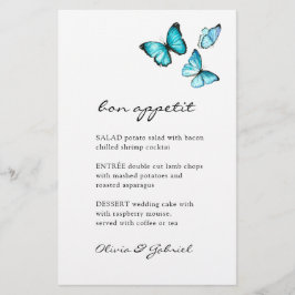 Mariposas de moda azul Elegante menú de bodas