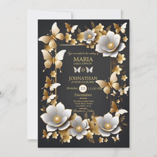 Mariposas de tarjetas de invitación de boda (Anverso)