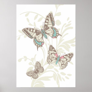 Mariposas del arte gráfico y poster floral