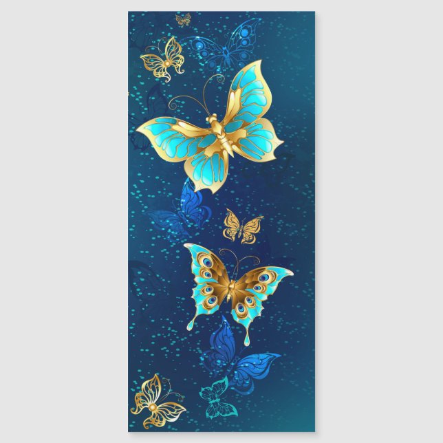 Mariposas doradas sobre fondo azul (Anverso)