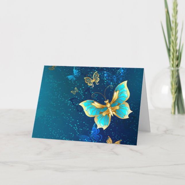 Mariposas doradas sobre fondo azul (Anverso)