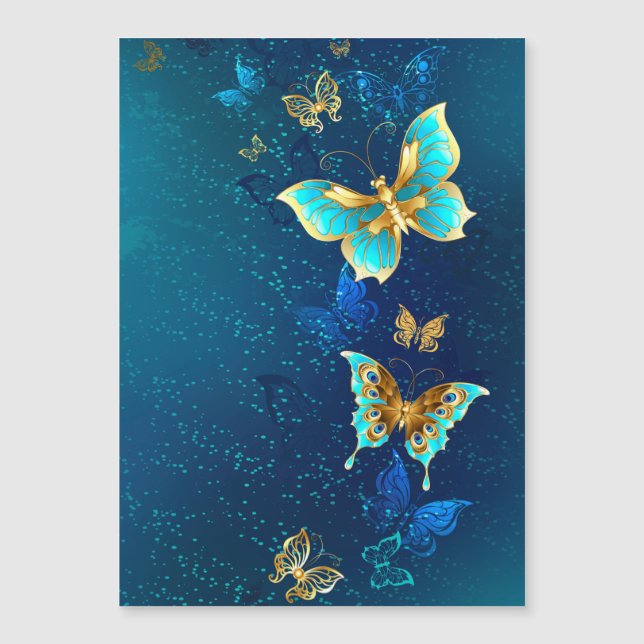 Mariposas doradas sobre fondo azul (Anverso)