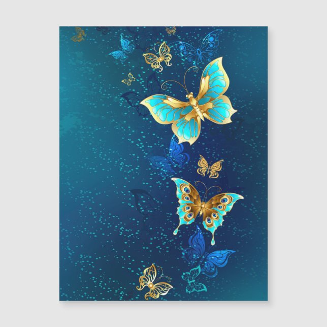 Mariposas doradas sobre fondo azul (Anverso)