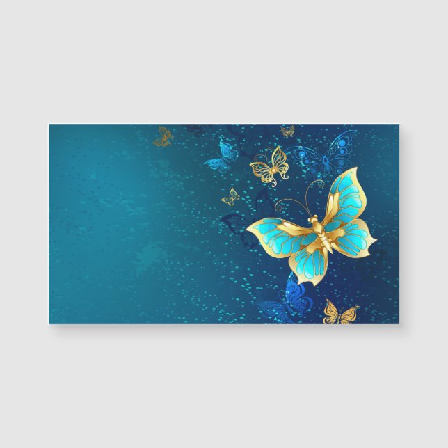 Mariposas doradas sobre fondo azul (Anverso)