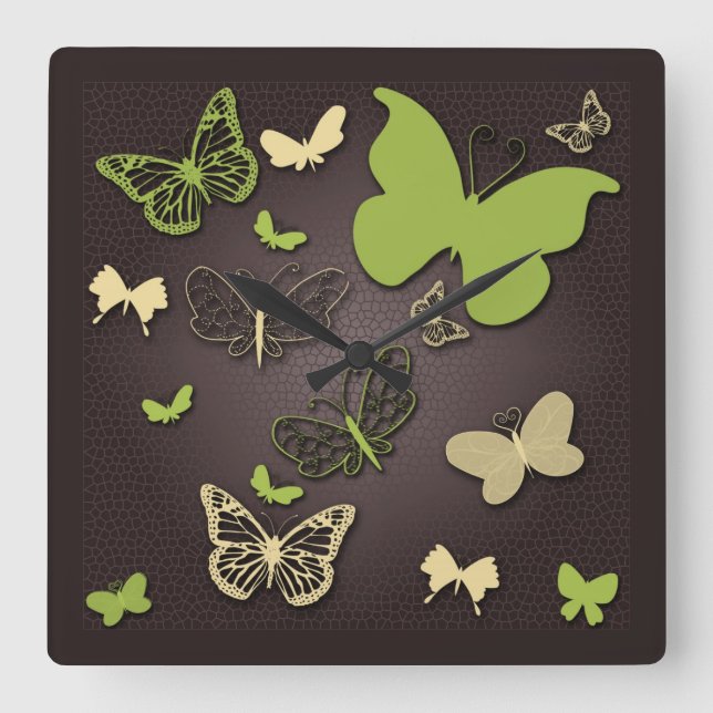 Mariposas en el reloj de pared de los tonos cálido (Anverso)