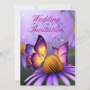 Mariposas en la invitación a la boda morada