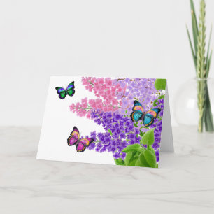 Mariposas en tarjeta de felicitación de las lilas