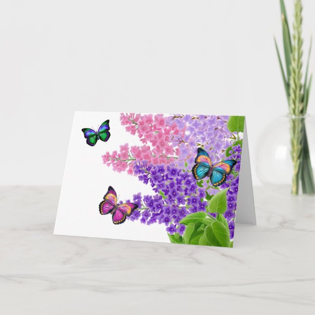 Mariposas en tarjeta de felicitación de las lilas (Anverso)