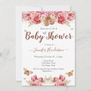 Mariposas florales Baby Shower rosa