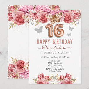 Mariposas Florales Rosa Felices 16 cumpleaños