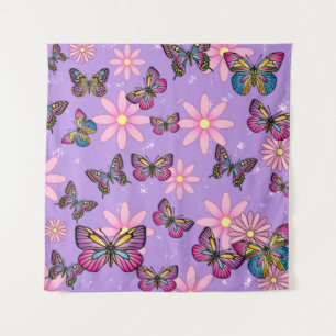 Mariposas florales Tapiz - Arte de pared natural