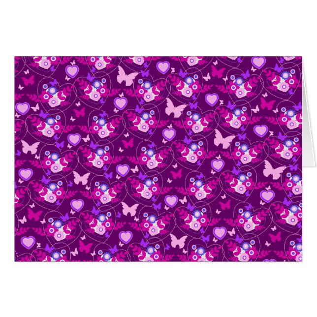 Mariposas florales y nalga rosa púrpura de corazon (Anverso (Horizontal))