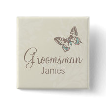 Mariposas Groomsman boda pin / botón