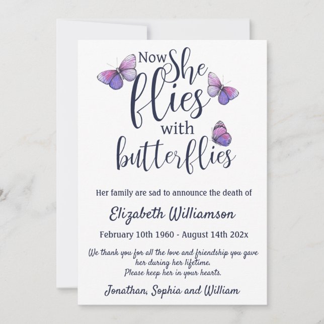 Mariposas Invitación de Muerte Acuerdo Funeral (Anverso)