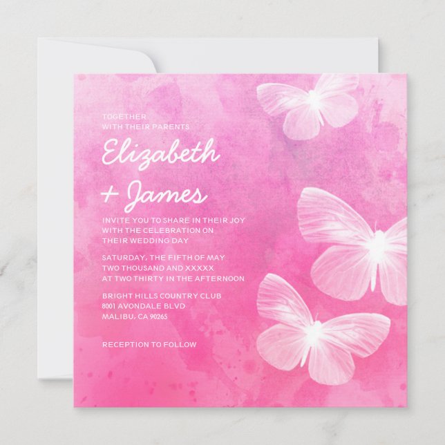 Mariposas lindas que casan invitaciones (Anverso)