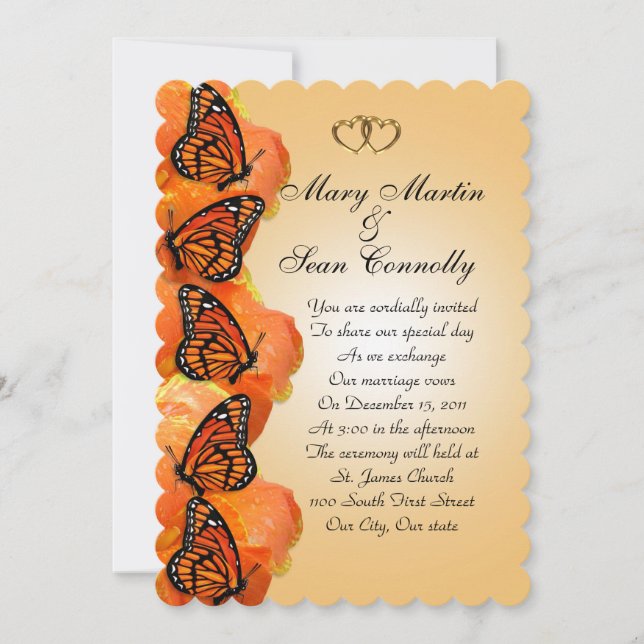 Mariposas Monarca Invitación a la Boda (Anverso)
