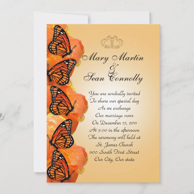 Mariposas Monarca Invitación a la Boda (Anverso)