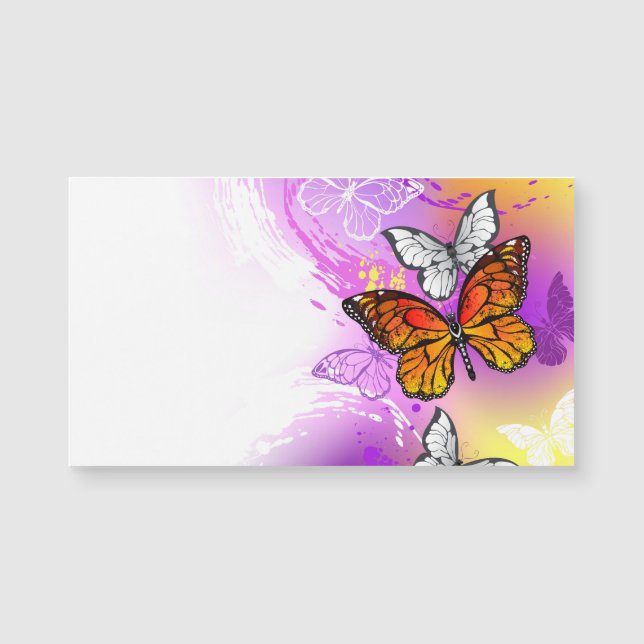 Mariposas monarcas en fondo morado (Anverso)
