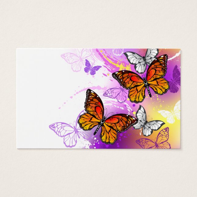 Mariposas monarcas en fondo morado (Anverso)