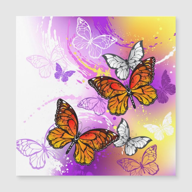 Mariposas monarcas en fondo morado (Anverso)
