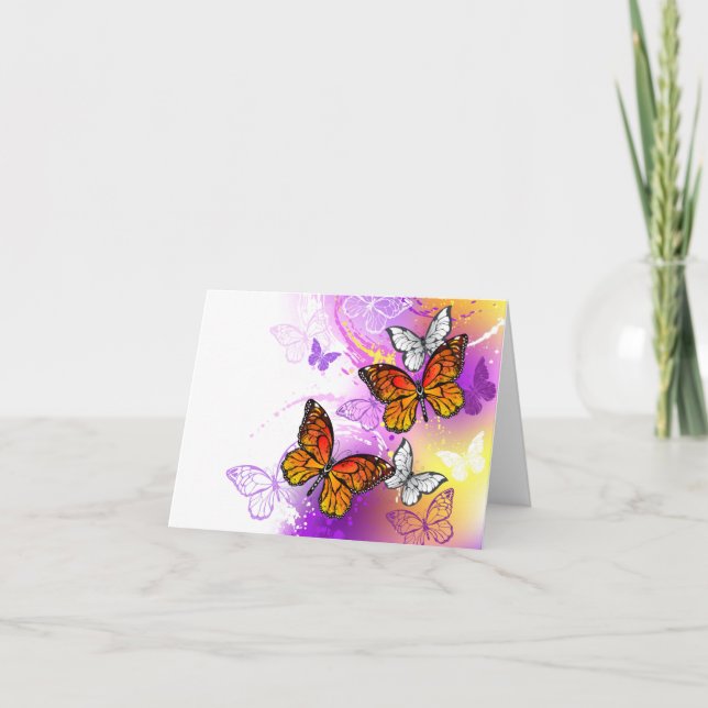 Mariposas monarcas en fondo morado (Anverso)