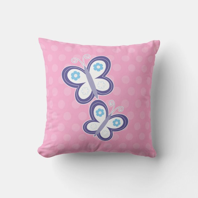 Mariposas moradas con puntos rosados almohada (Anverso)