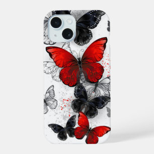 Mariposas Morfo Negras y Rojas Volando