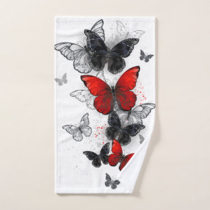 Mariposas Morpho voladoras negras y rojas