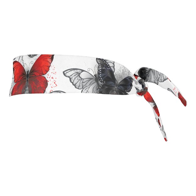 Mariposas Morpho voladoras negras y rojas (Girar 90)