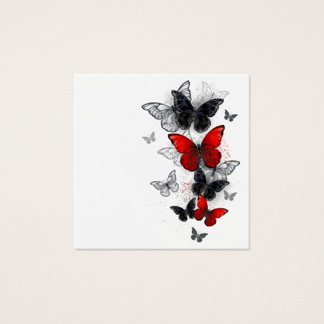 Mariposas Morpho voladoras negras y rojas (Anverso)