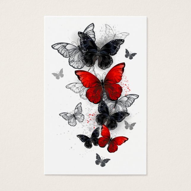 Mariposas Morpho voladoras negras y rojas (Anverso)
