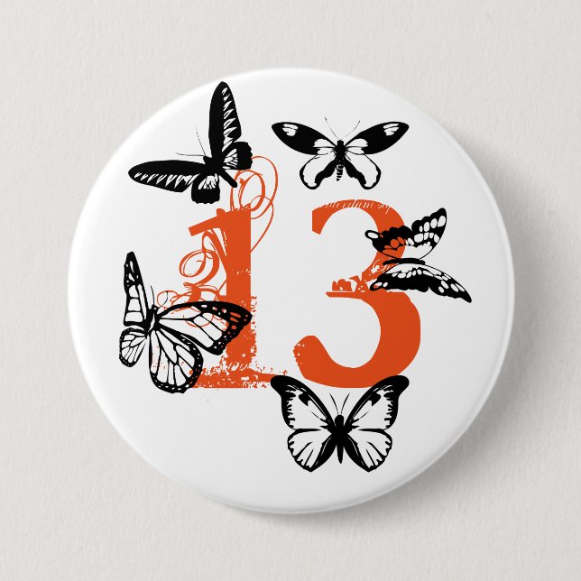 Mariposas negras en el naranja "13" botón (Anverso)