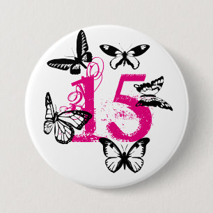 Mariposas negras en el rosa "15" botón