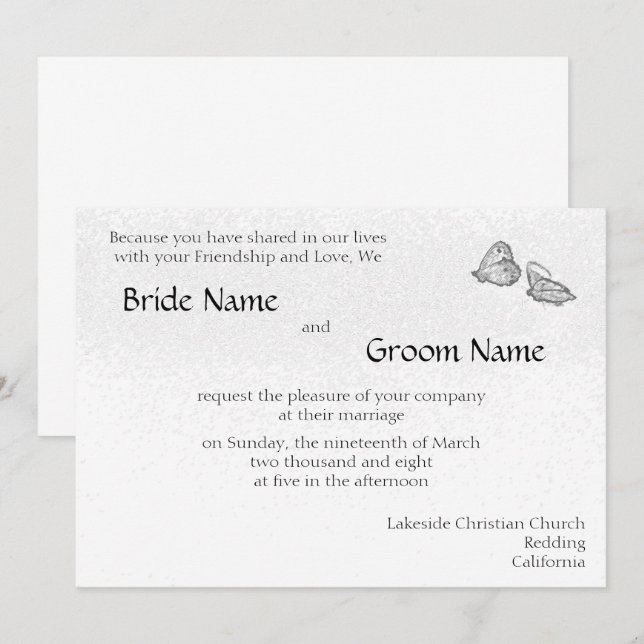 Mariposas negras y blancas invitaciones a la boda (Anverso / Reverso)