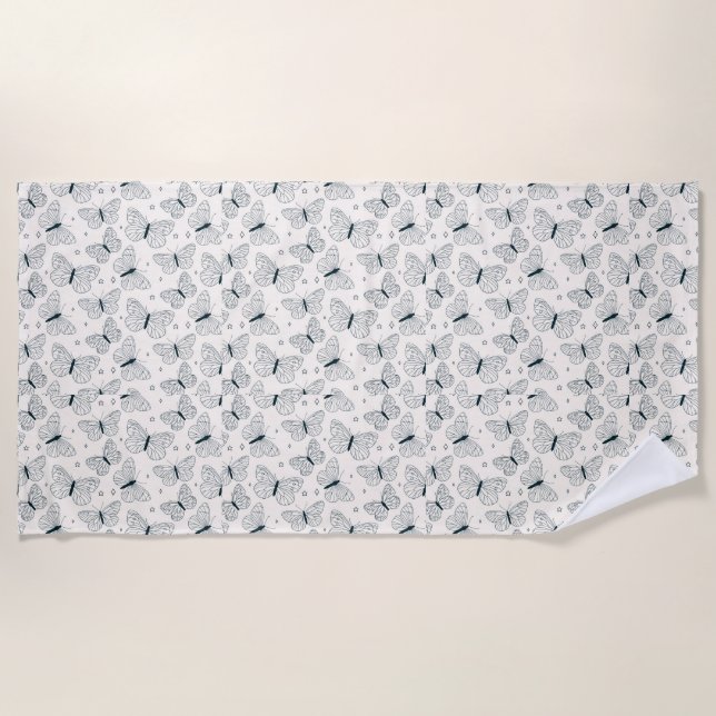 Mariposas para su toalla de playa verde y blanca (Anverso)