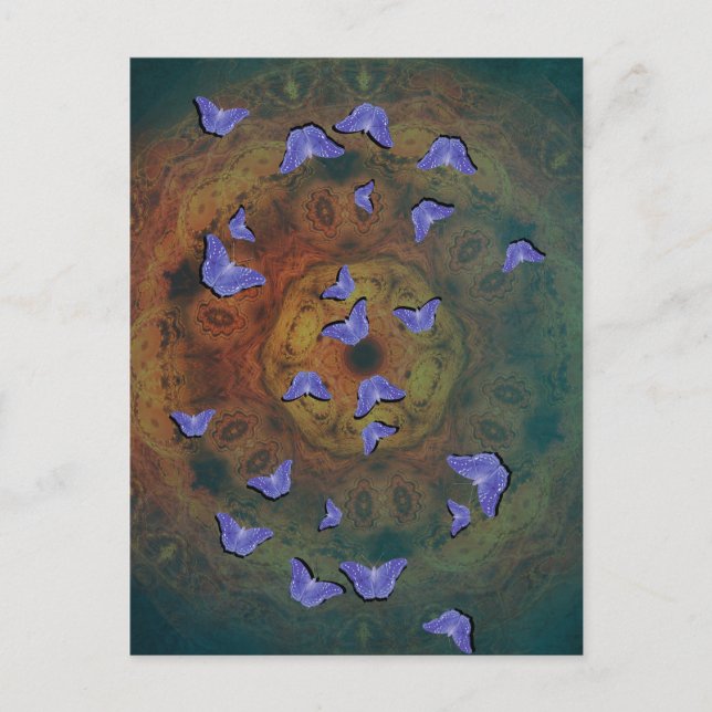 Mariposas púrpura en la postal vertical mandala (Anverso)