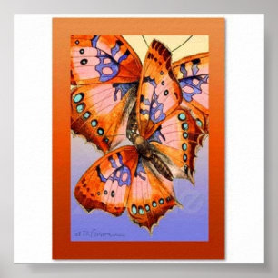 Mariposas púrpura rojas en arte abstracto de azul 