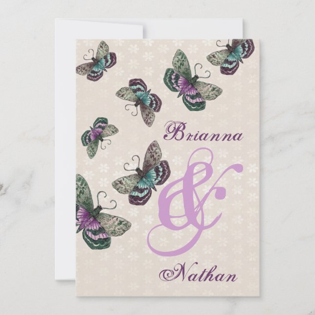 Mariposas púrpuras rosadas que casan la invitación (Anverso)