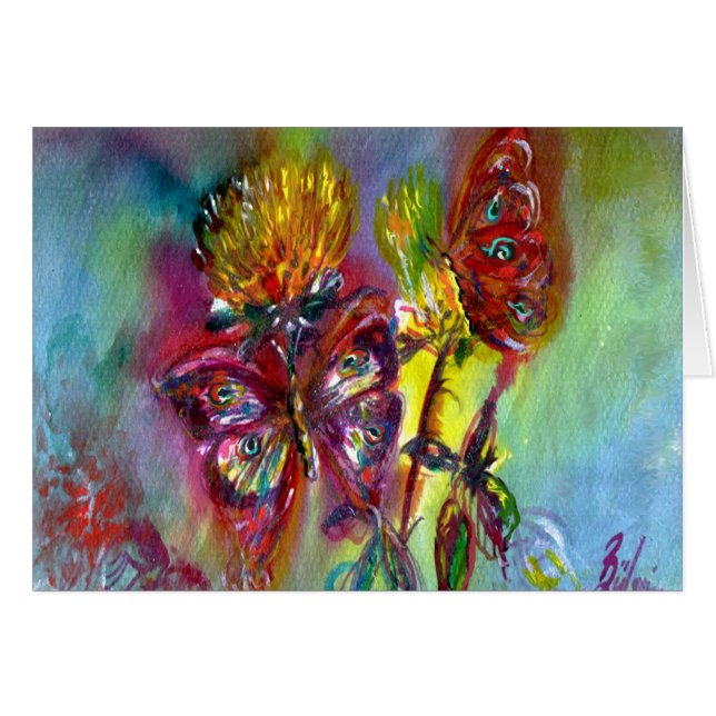 MARIPOSAS ROJAS SOBRE LOS AMARILLOS AMARILLOS,AZUL (Anverso (Horizontal))