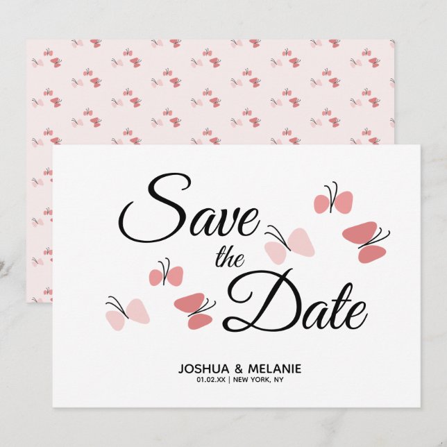 Mariposas Románticas Rosadas Save the Dates  (Anverso / Reverso)